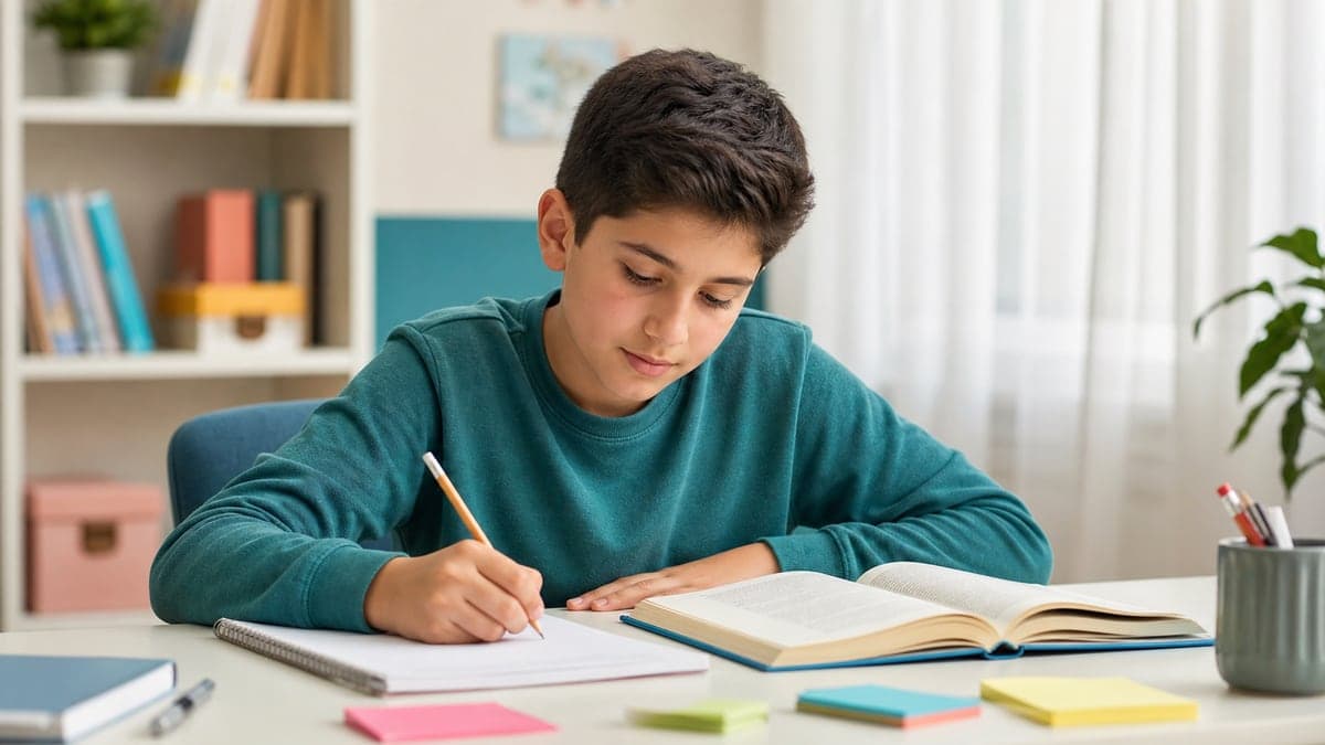 Kitap okurken not alarak okuduğunu anlama çalışması yapan bir öğrenci